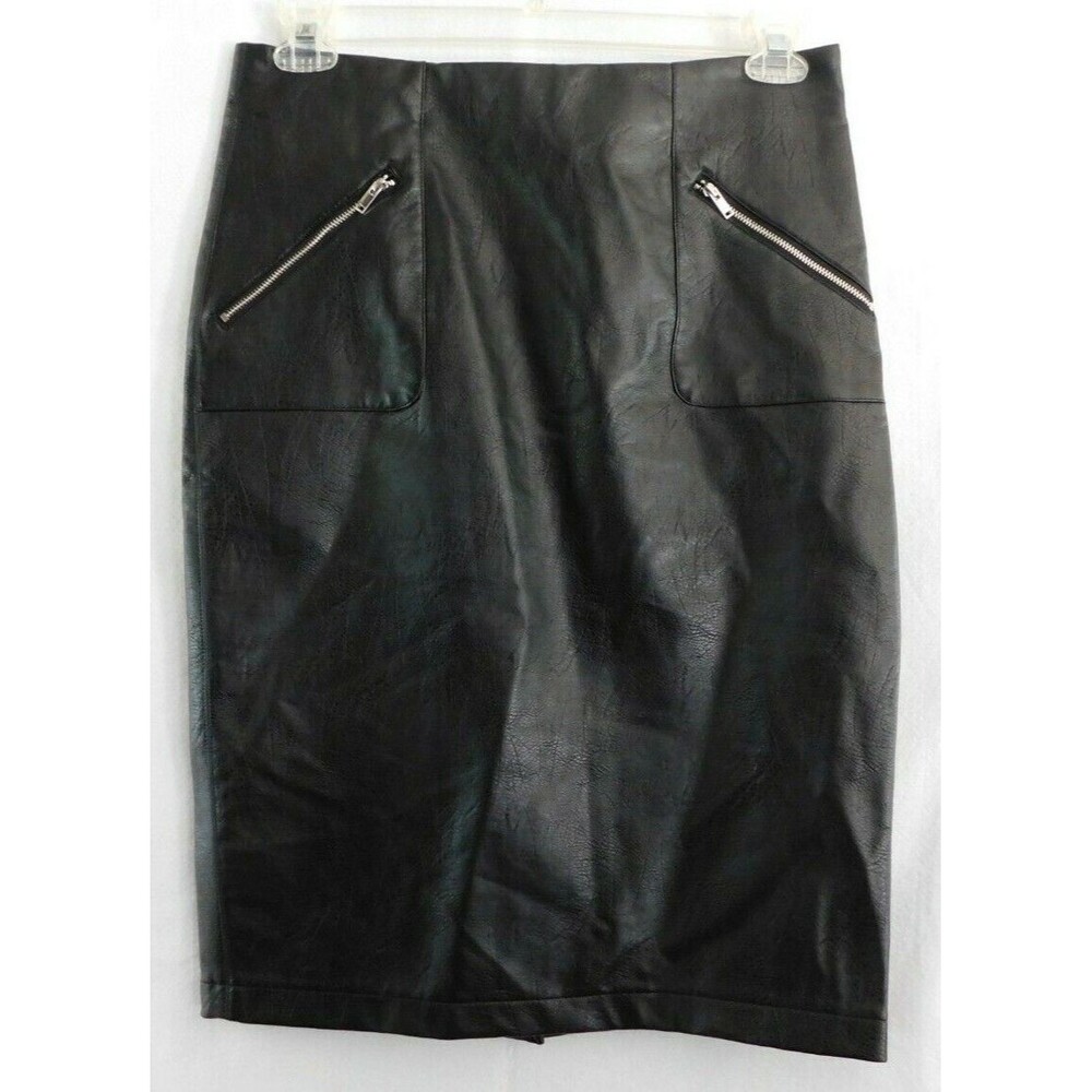 Catherine Malandrino Black Faux Leather Skirt 6 Pencil Skirt with Back Slit